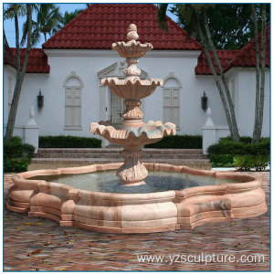 Sunset Red Marble 3 Tiered Marble Fountain